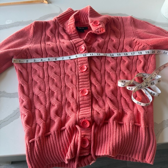Vintage VTG Style & Co Coral Cable Knit Tie Waist Button Up Cardigan Sweater - Picture 13 of 15